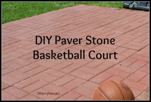 DIY paver stone backyard basketball court - AMerryMom.com