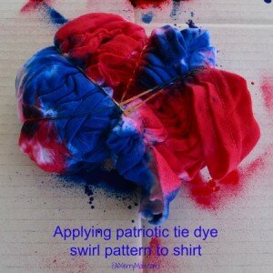 Tie dye shirt swirl pattern in progress
