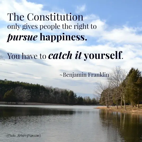 The Constitution only gives people the right to pursue happiness. You have to catch it yourself. Benjamin Franklin