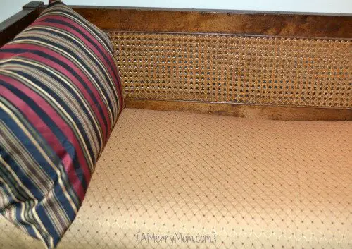Recovered bench cushion with new pillows - AMerryMom.com