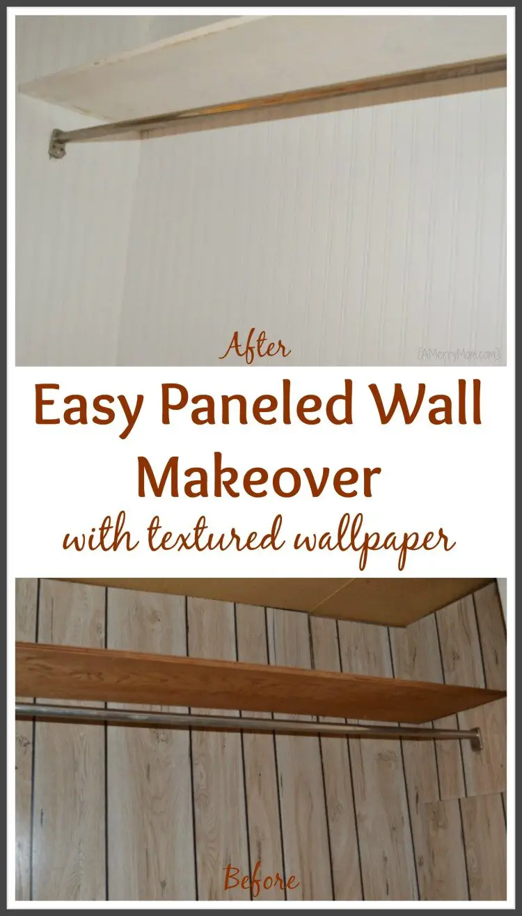Paneled wall makeover in a closet with textured beadboard wallpaper | AMerryMom.com