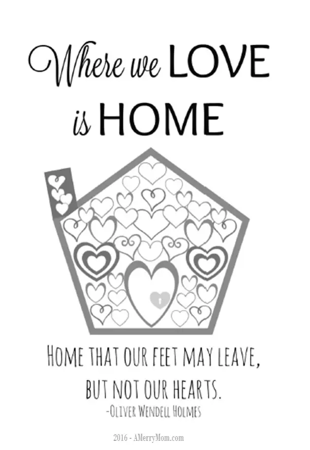 Where we love is home - free printable adult coloring page for Valentine's Day